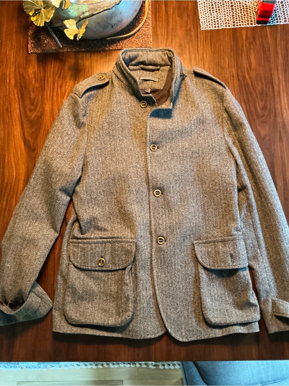 John Varvatos Gray Wool-Blend Military Field Jacket